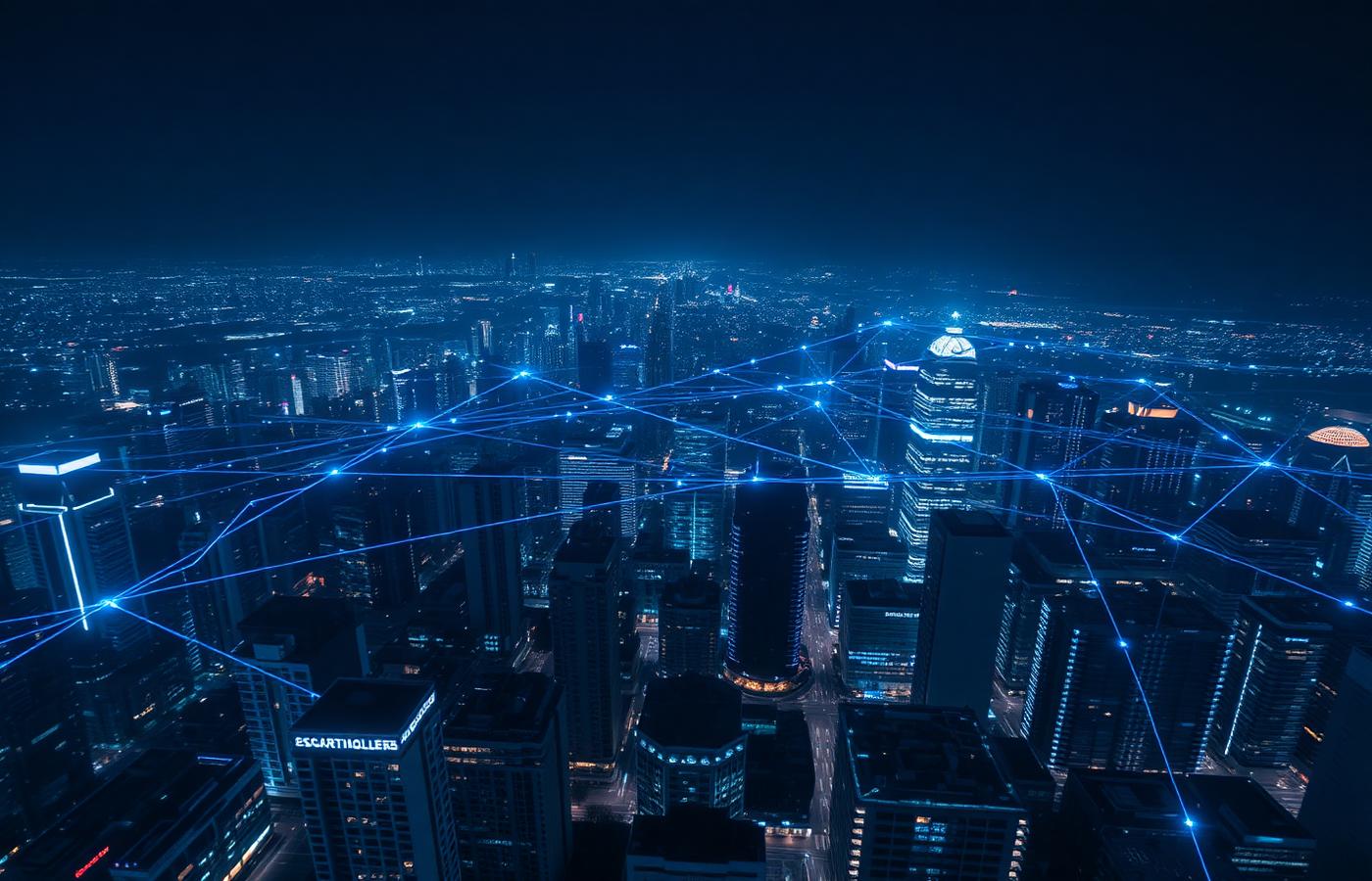 Ciudad inteligente conectada de noche